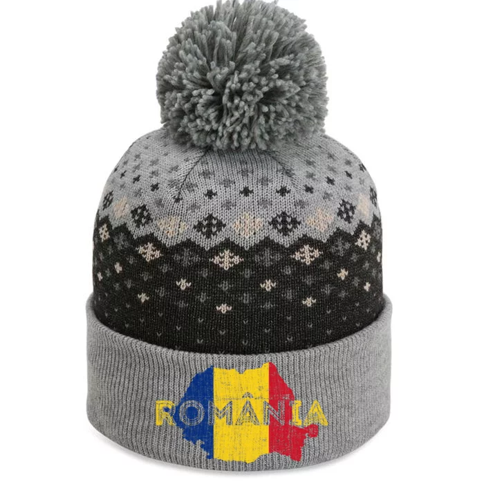 Roian Map And Flag Souvenir Gift Distressed Roia Meaningful Gift The Baniff Cuffed Pom Beanie