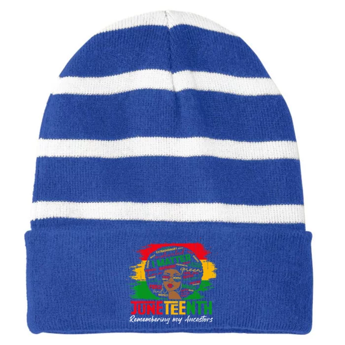 Remembering My Ancestors Juneteenth Celebrate Black Striped Beanie with Solid Band