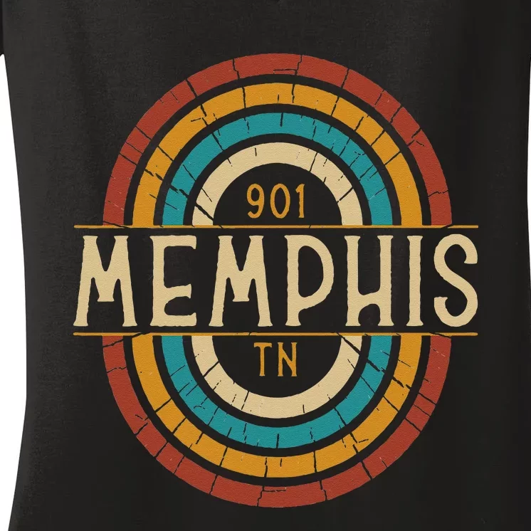 Retro Memphis Area Code 901 Residents State Tennessee Women's V-Neck T-Shirt