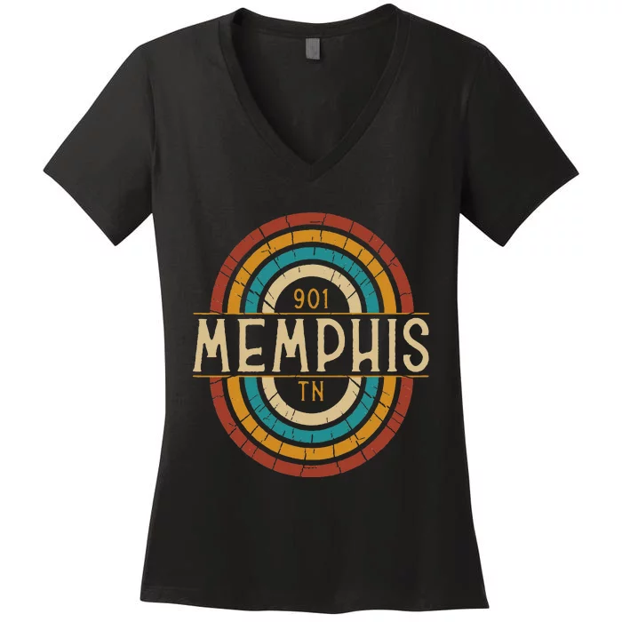 Retro Memphis Area Code 901 Residents State Tennessee Women's V-Neck T-Shirt