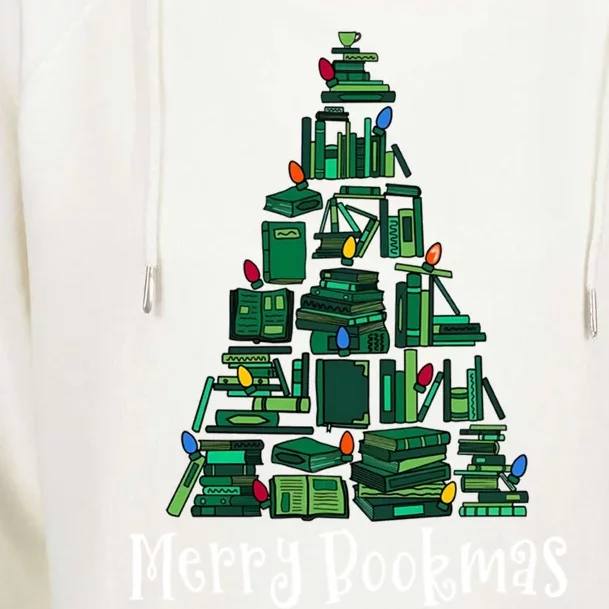 Retro Merry Bookmas Book Tree Christmas Holiday Book Lovers Gift Womens Funnel Neck Pullover Hood