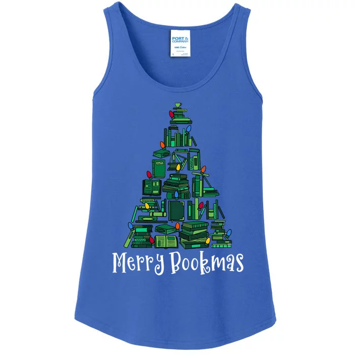 Retro Merry Bookmas Book Tree Christmas Holiday Book Lovers Gift Ladies Essential Tank