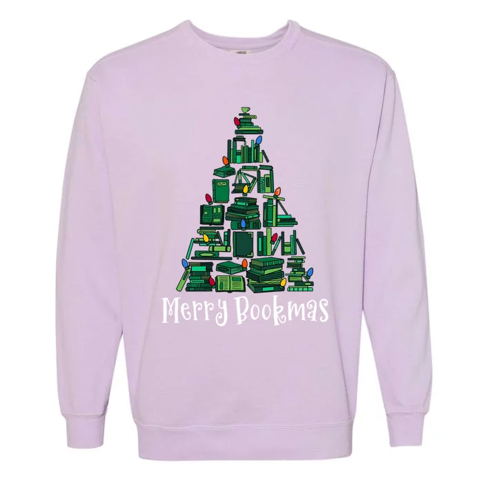 Retro Merry Bookmas Book Tree Christmas Holiday Book Lovers Gift Garment-Dyed Sweatshirt