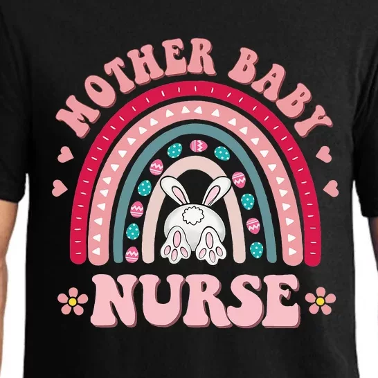 Retro Mother Baby Nurse Rainbow Bunny Easter Day Pajama Set