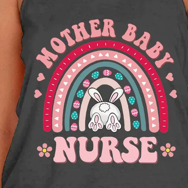 Retro Mother Baby Nurse Rainbow Bunny Easter Day Women's Knotted Racerback Tank