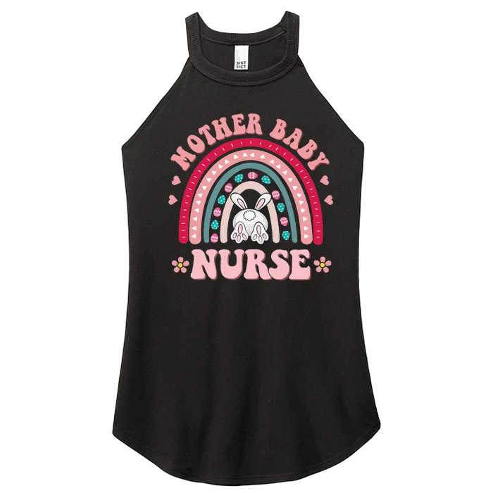 Retro Mother Baby Nurse Rainbow Bunny Easter Day Women’s Perfect Tri Rocker Tank