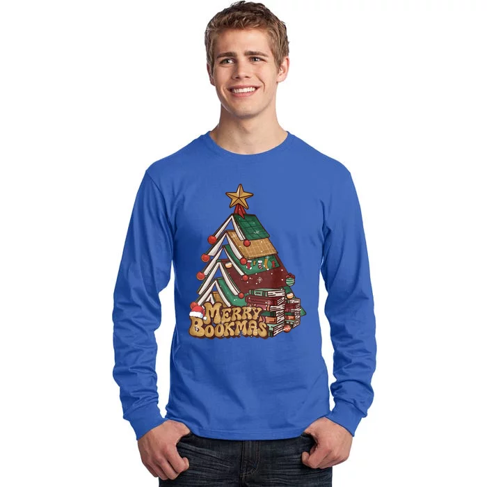 Retro Merry Bookmas Christmas Book Tree Bookworm Gift Tall Long Sleeve T-Shirt