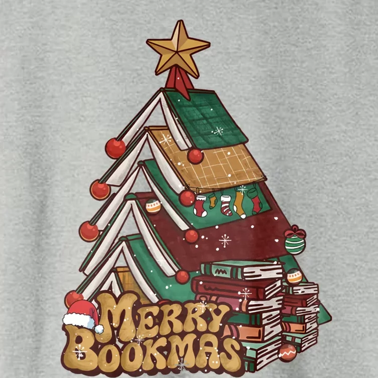 Retro Merry Bookmas Christmas Book Tree Bookworm Gift Women's Crop Top Tee