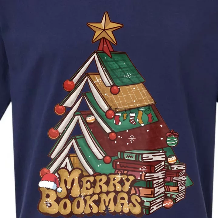 Retro Merry Bookmas Christmas Book Tree Bookworm Gift Sueded Cloud Jersey T-Shirt