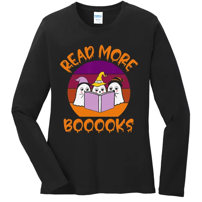 Read More Books Vintage Retro Ghost Book Lover Ladies Long Sleeve Shirt