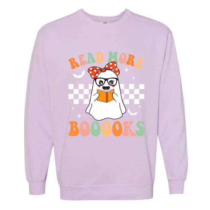 Read More Books Funny Teacher Halloween Ghost Reading Books Gift Garment-Dyed Sweatshirt