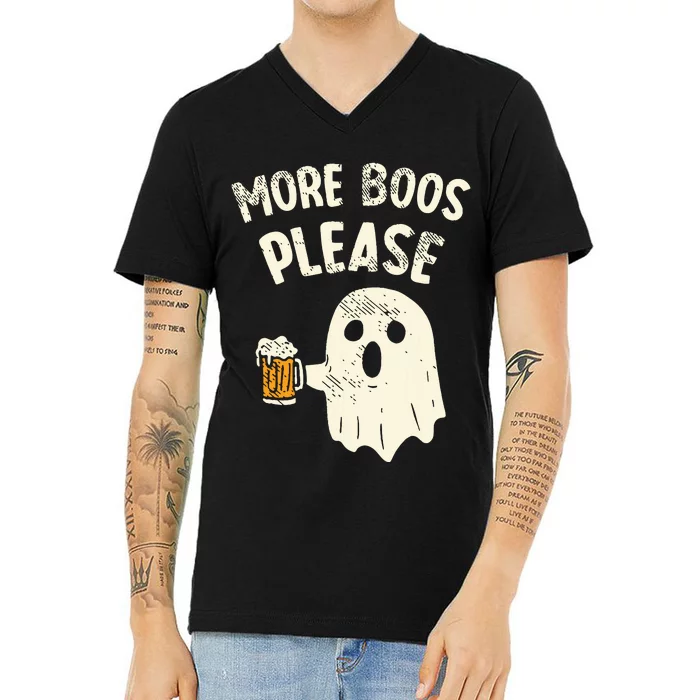 Retro More Boos Please Ghost Beer Halloween Costume V-Neck T-Shirt