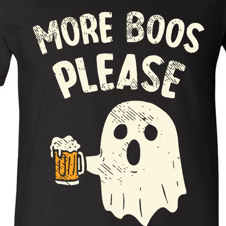 Retro More Boos Please Ghost Beer Halloween Costume V-Neck T-Shirt