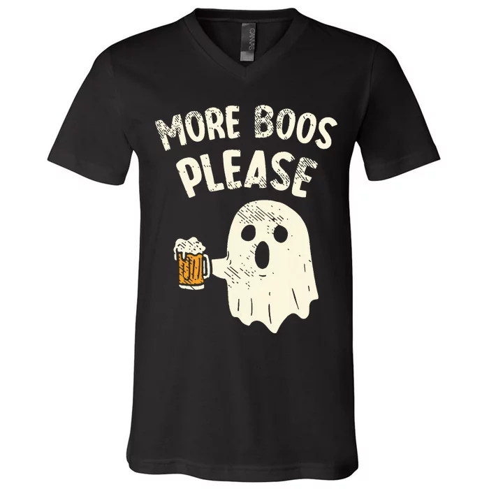 Retro More Boos Please Ghost Beer Halloween Costume V-Neck T-Shirt