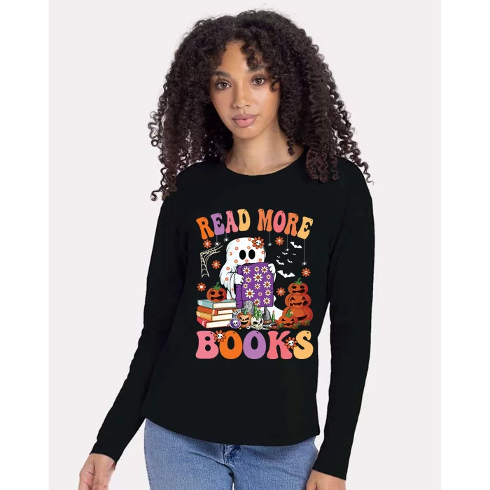 Read More Books Lover Halloween Cute Boo Ghost Reading Books Gift Womens Cotton Relaxed Long Sleeve T-Shirt