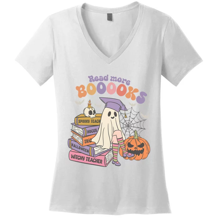 Read More Books Spooky Teacher Ghost Women's V-Neck T-Shirt