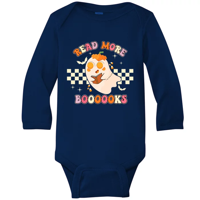 Read More Booooks Cute Ghost Reading Books Halloween Costume Funny Gift Baby Long Sleeve Bodysuit