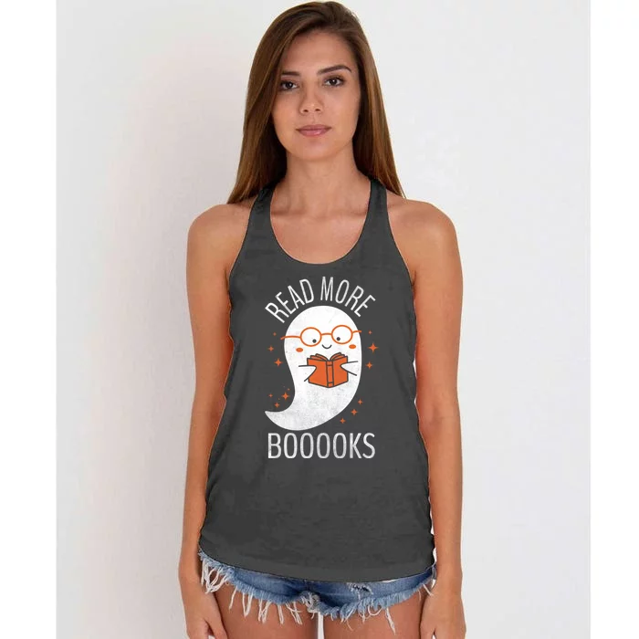 Read More Boooooks Gift Funny Ghost Reading Books Halloween Cool Gift Women's Knotted Racerback Tank