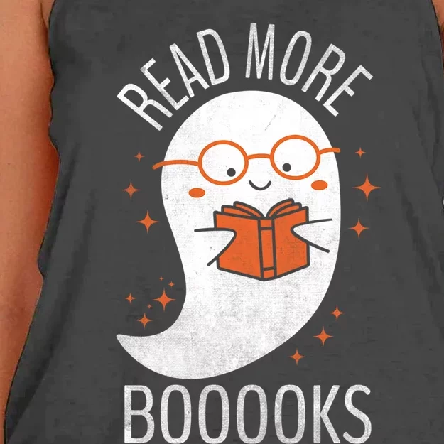 Read More Boooooks Gift Funny Ghost Reading Books Halloween Cool Gift Women's Knotted Racerback Tank