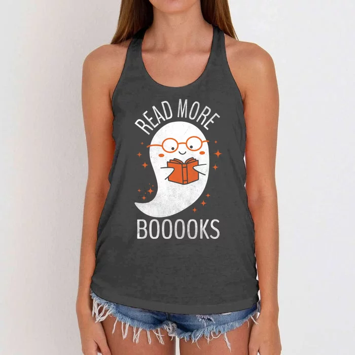 Read More Boooooks Gift Funny Ghost Reading Books Halloween Cool Gift Women's Knotted Racerback Tank