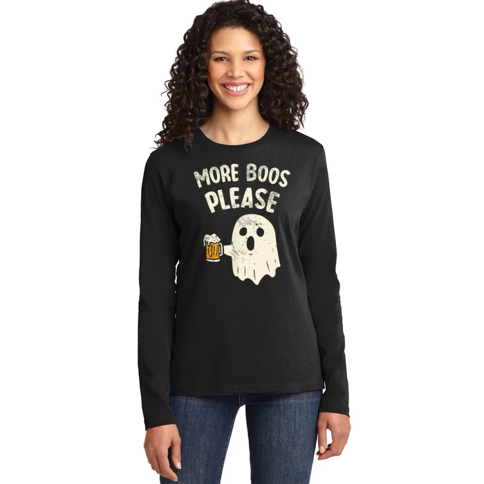 Retro More Boos Please Ghost Beer Halloween Costume Ladies Long Sleeve Shirt