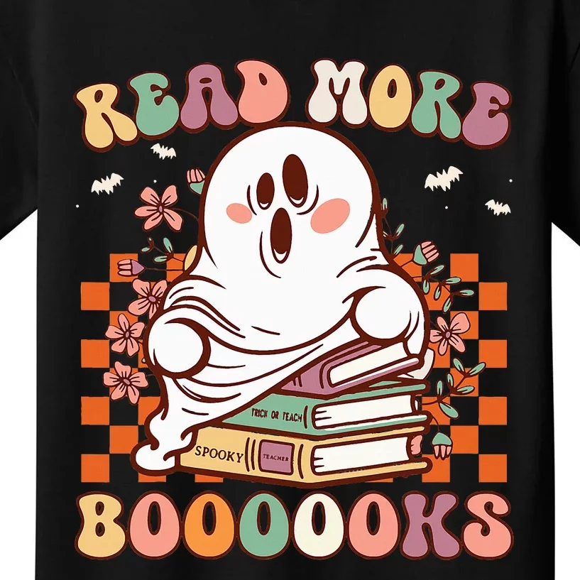 Read More Books Ghost Kids Groovy Teacher Halloween Kids T-Shirt