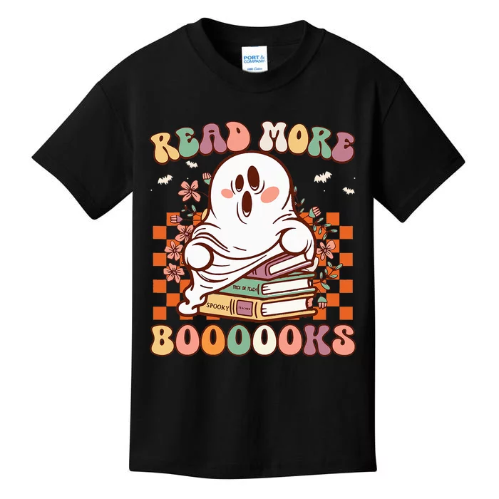 Read More Books Ghost Kids Groovy Teacher Halloween Kids T-Shirt