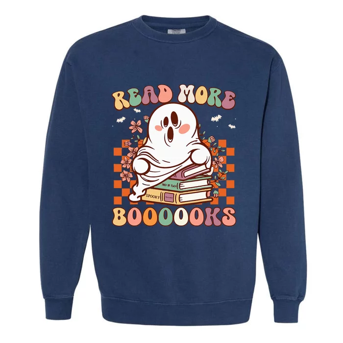 Read More Books Ghost Kids Groovy Teacher Halloween Garment-Dyed Sweatshirt