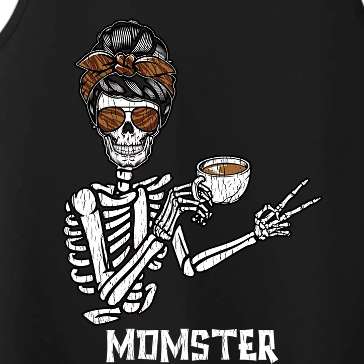 Retro Messy Bun Skeleton Ing Coffee Momster Mama Mom Great Gift Performance Tank