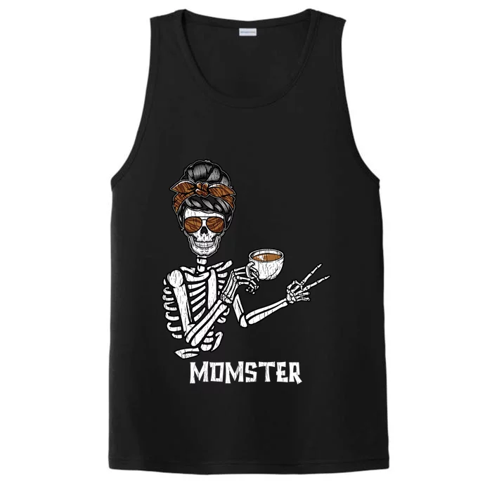 Retro Messy Bun Skeleton Ing Coffee Momster Mama Mom Great Gift Performance Tank