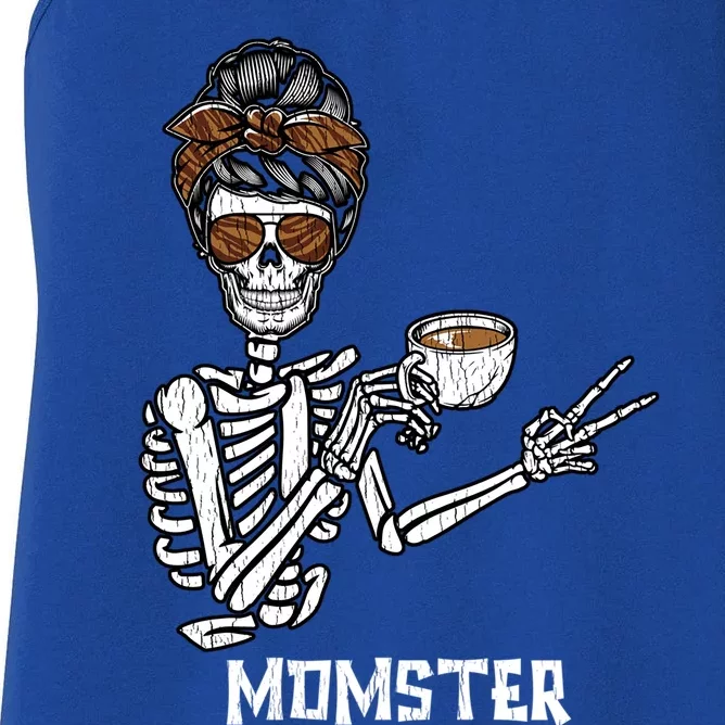 Retro Messy Bun Skeleton Ing Coffee Momster Mama Mom Great Gift Women's Racerback Tank