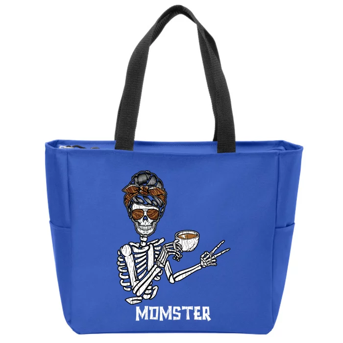 Retro Messy Bun Skeleton Ing Coffee Momster Mama Mom Great Gift Zip Tote Bag