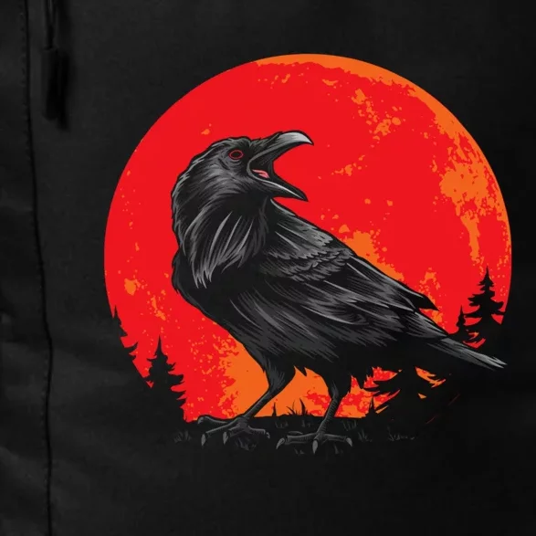 Red Moon Black Crow Gothic Animal Bird Spooky Forest Raven Daily Commute Backpack