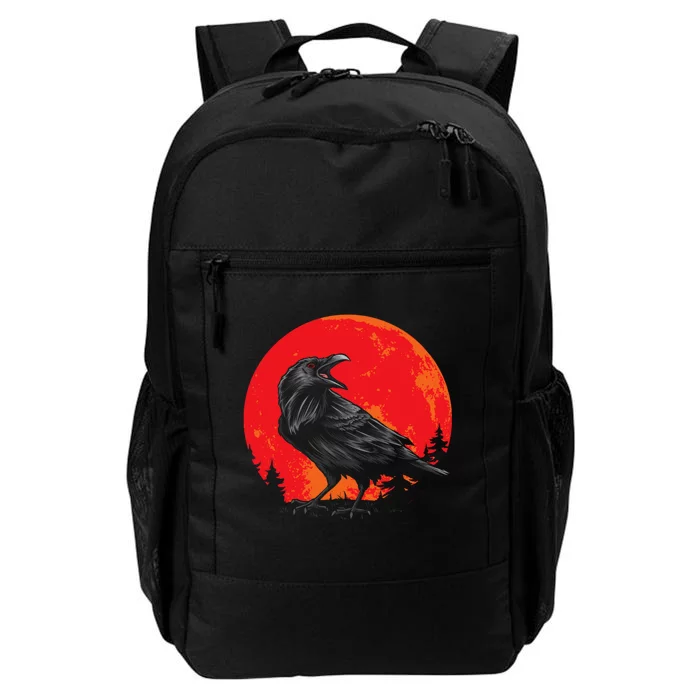 Red Moon Black Crow Gothic Animal Bird Spooky Forest Raven Daily Commute Backpack