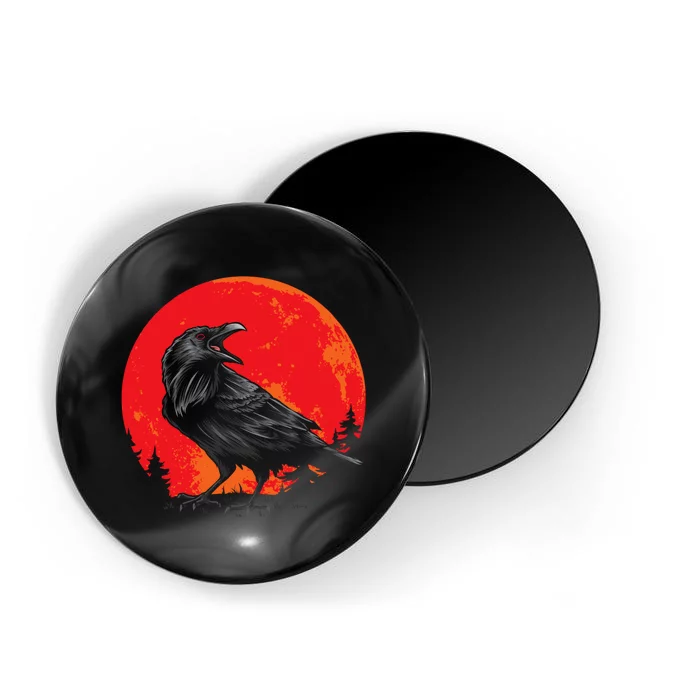 Red Moon Black Crow Gothic Animal Bird Spooky Forest Raven Magnet