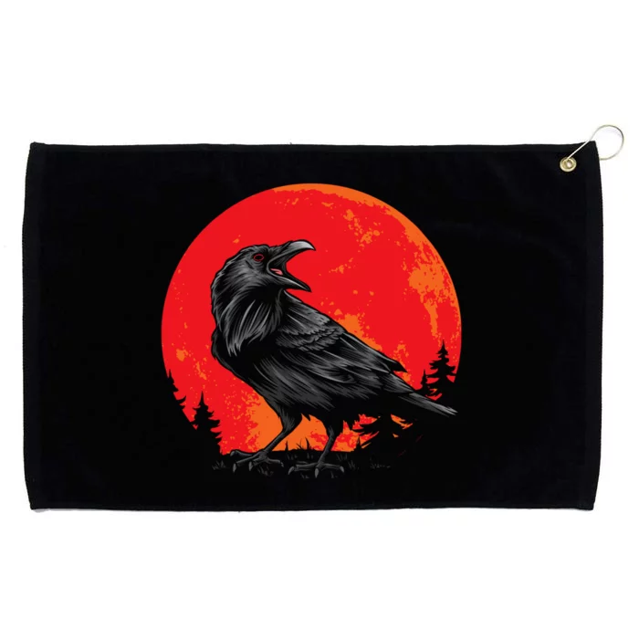 Red Moon Black Crow Gothic Animal Bird Spooky Forest Raven Grommeted Golf Towel