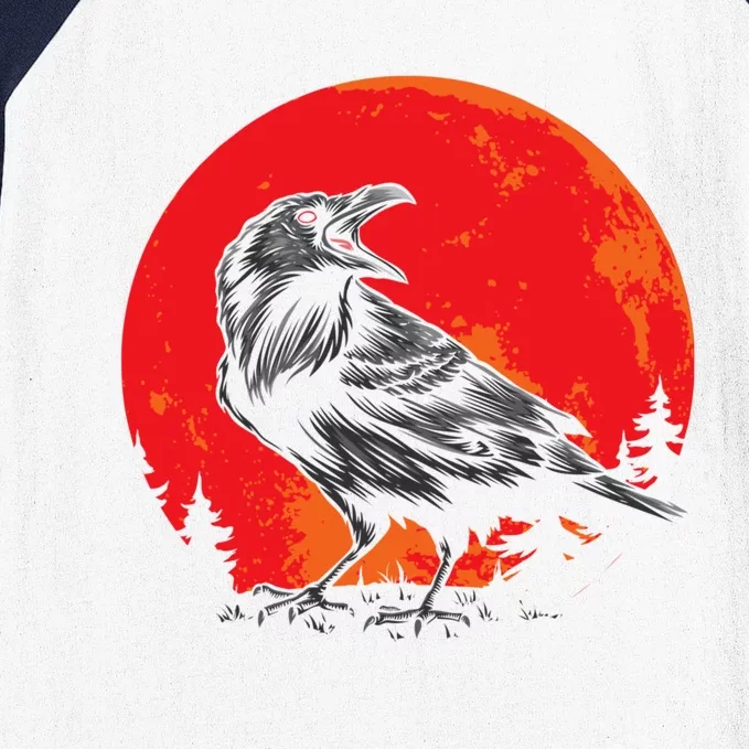 Red Moon Black Crow Gothic Animal Bird Spooky Forest Raven Baseball Sleeve Shirt