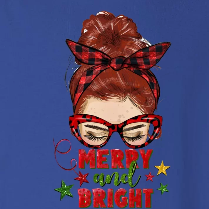 Redhead Messy Bun Merry And Bright Christmas Holiday Pajamas Cute Gift Toddler Long Sleeve Shirt