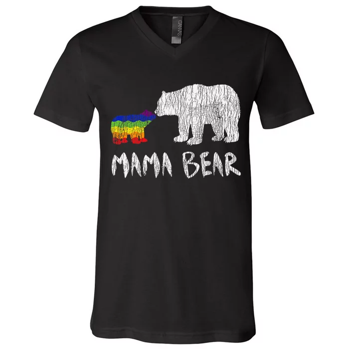 Rainbow Mama Bear Always Forever Love Support Pride Lgbtq V-Neck T-Shirt