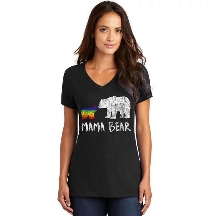 Rainbow Mama Bear Always Forever Love Support Pride Lgbtq Women's V-Neck T-Shirt