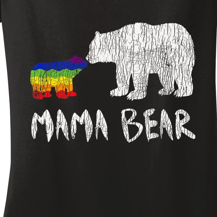 Rainbow Mama Bear Always Forever Love Support Pride Lgbtq Women's V-Neck T-Shirt