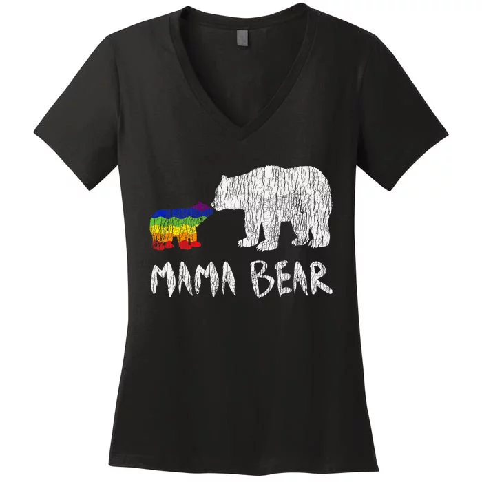 Rainbow Mama Bear Always Forever Love Support Pride Lgbtq Women's V-Neck T-Shirt