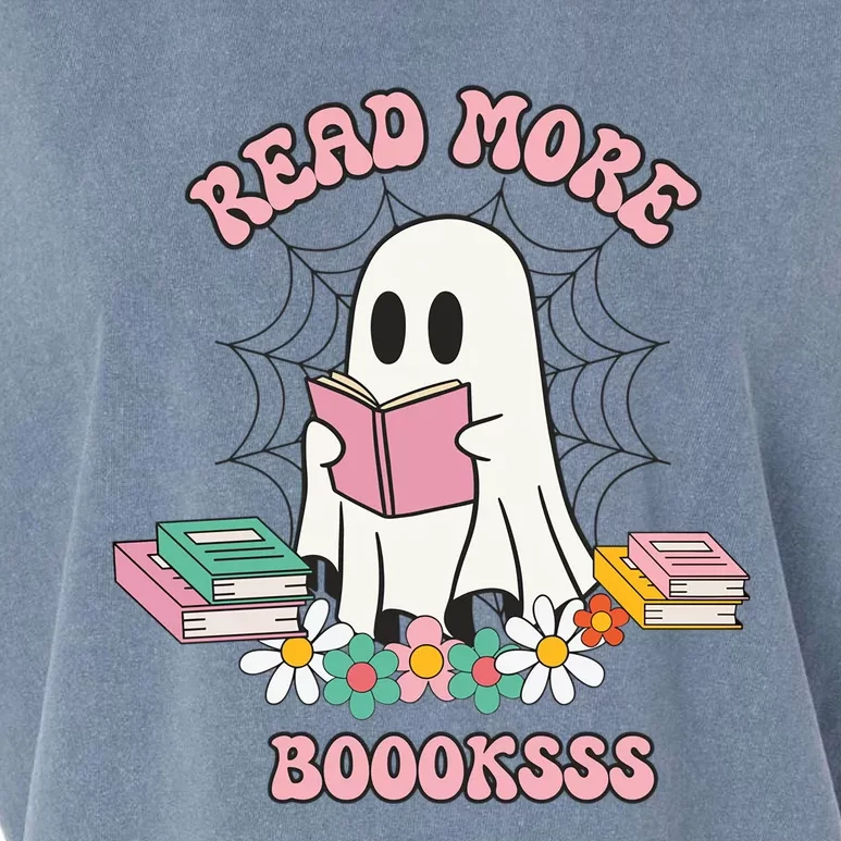 Read More Books Ghost Reading Book Halloween Spooky Season Funny Gift Garment-Dyed Women's Muscle Tee