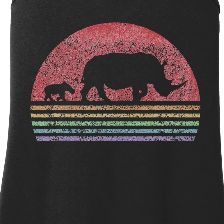 Rhino Mom Baby Rhinoceros Mother Child Mama Retro Sunset Ladies Essential Tank