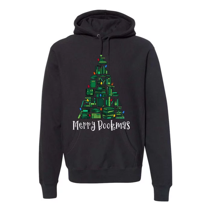 Retro Merry Bookmas Book Tree Christmas Holiday Book Lovers Premium Hoodie