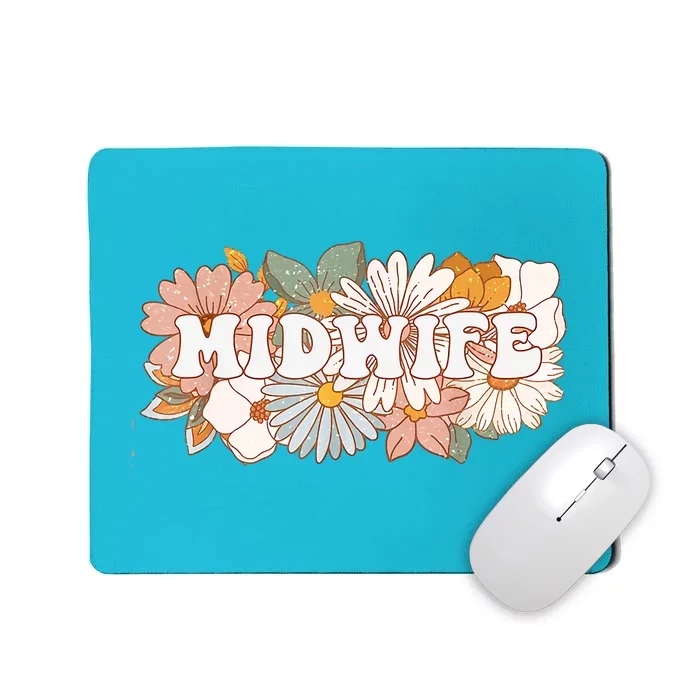 Retro Midwife Boho Flowers Labor And Delivery Nurse Mousepad