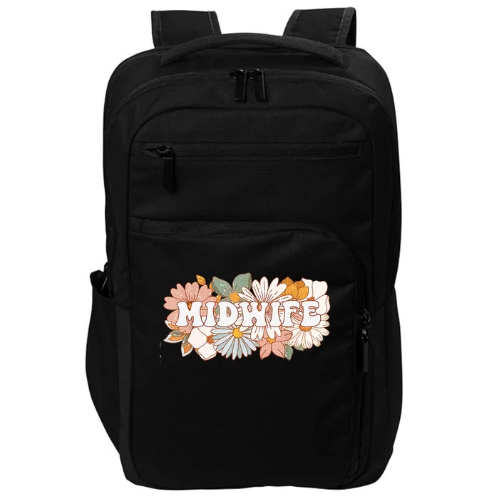 Retro Midwife Boho Flowers Labor And Delivery Nurse Impact Tech Backpack