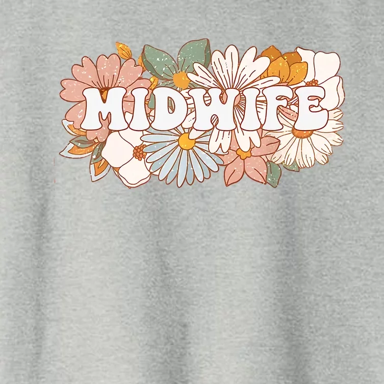 Retro Midwife Boho Flowers Labor And Delivery Nurse Women's Crop Top Tee