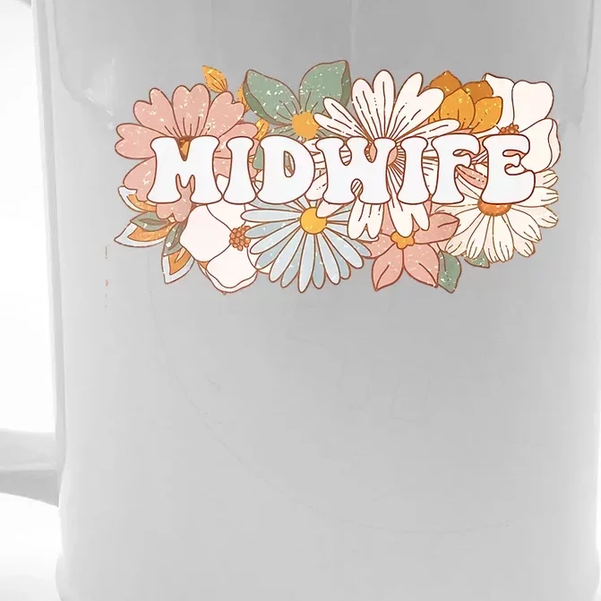 Retro Midwife Boho Flowers Labor And Delivery Nurse Front & Back Beer Stein