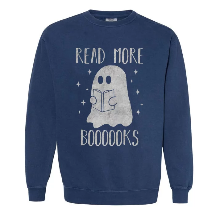 Read more boooooks Funny Cute Halloween Ghost reading a book Garment-Dyed Sweatshirt